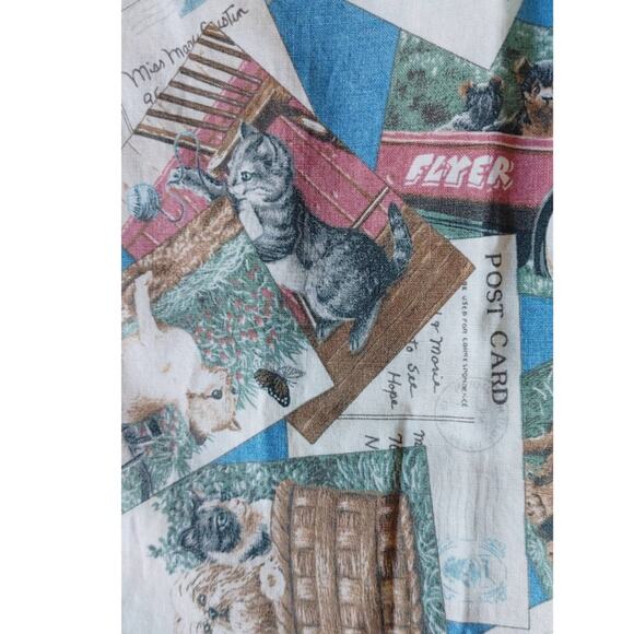 Vintage Cranston Print Works 2 yards Fabric Dog & Cat Post Card Radio Flyer USA - Picture 5 of 6